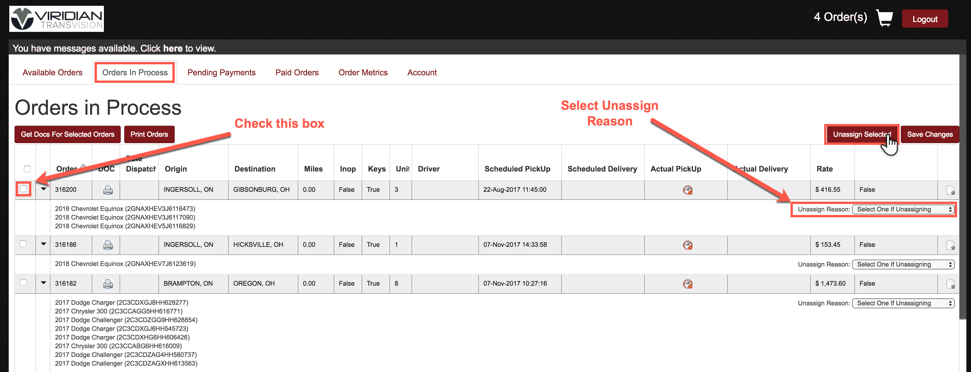 Unassigning Orders Pro Autogistics